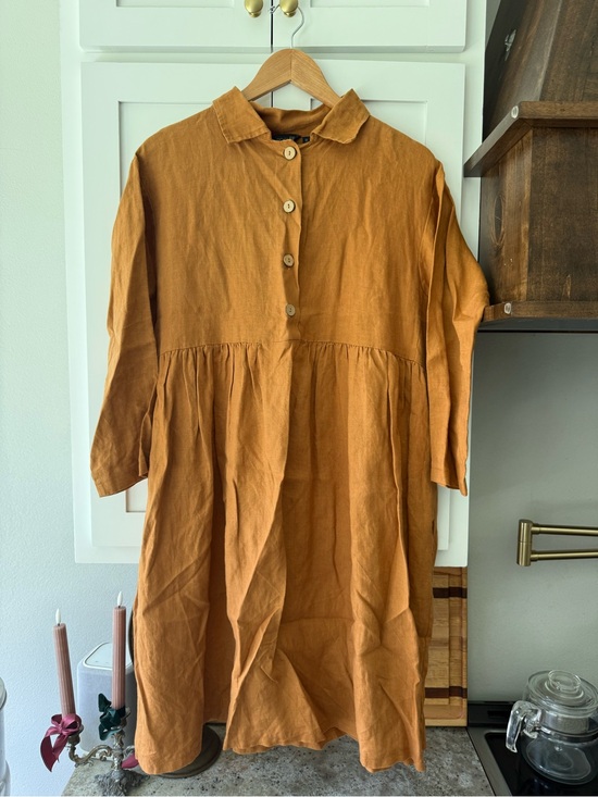 Roolee Dresses & Skirts - ROOLEE| 100% Linen| Button Front Midi Dress| Camel Brown| Pockets| Size M